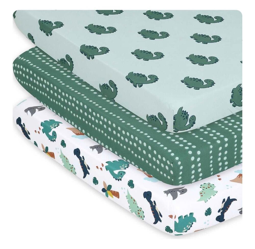 NEW! The Peanutshell Green Dino 3pc Playard Sheet